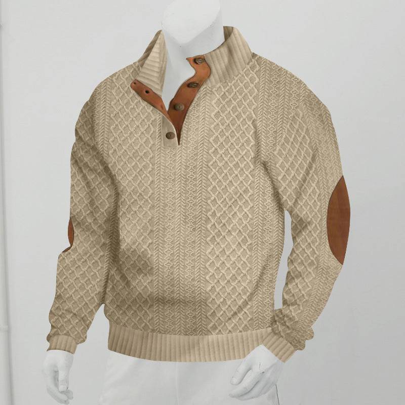 Men's Stand Collar Sweatshirt Long Sleeve Jacquard Knitted Pullover Sweater - Clothing Personality