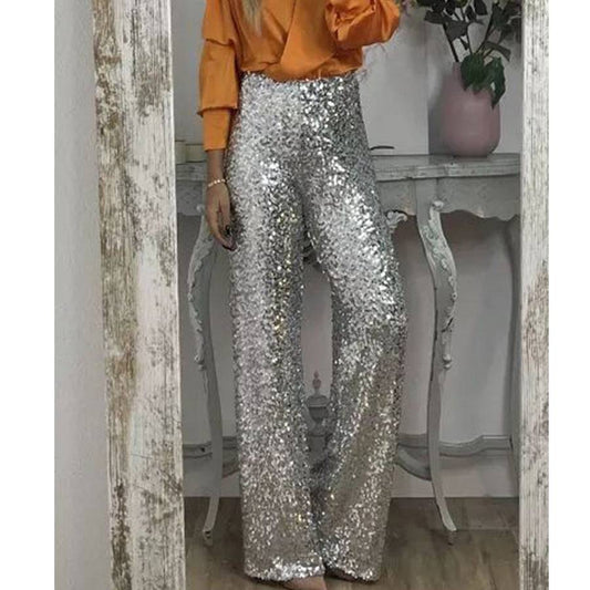 Women's Sequin Pants Party Night Out Casual Slim Fit Stretch Multi-Color Bell-bottom Pants - Clothing Personality