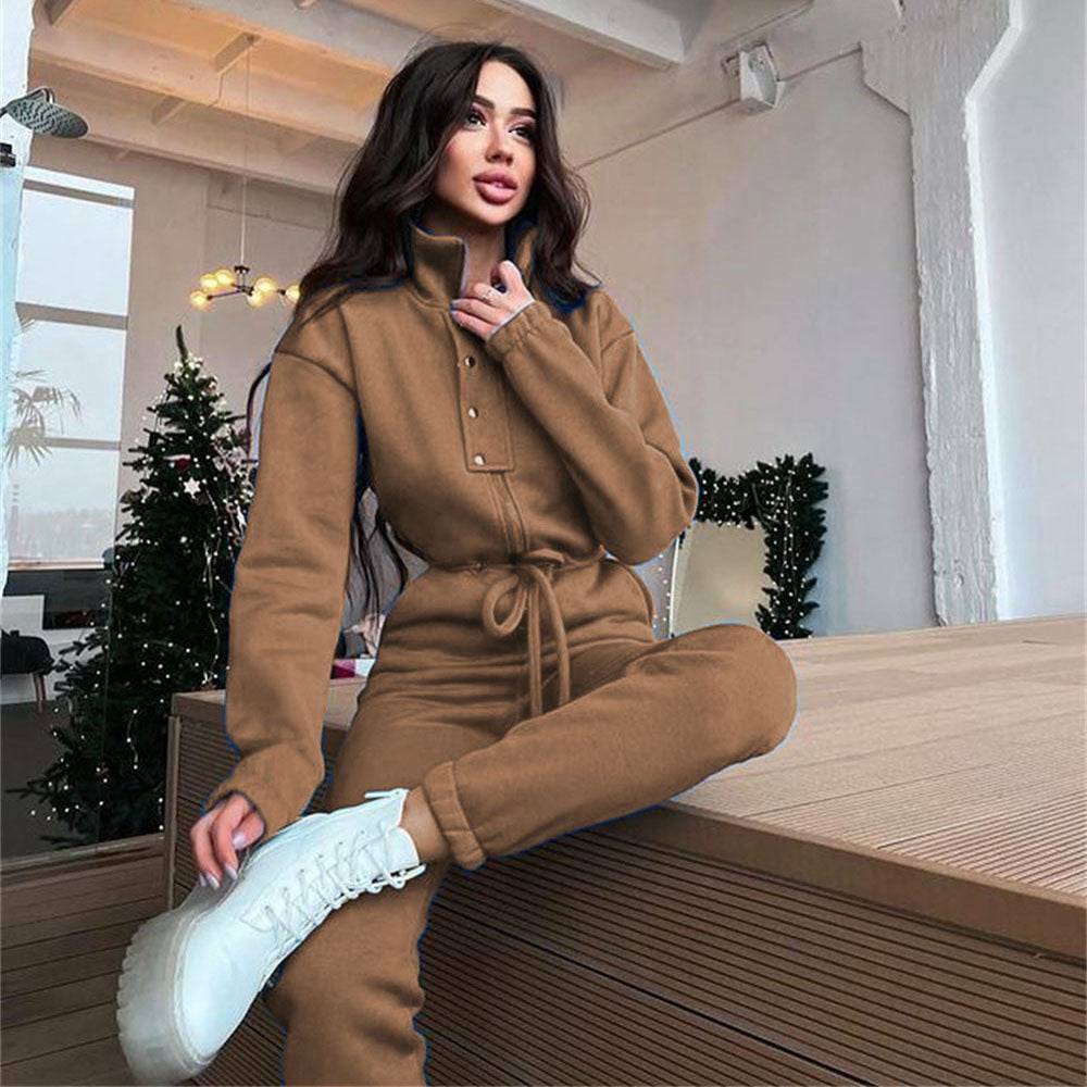Stand-up Collar Cinched European And American Leisure Jumpsuit - Clothing Personality