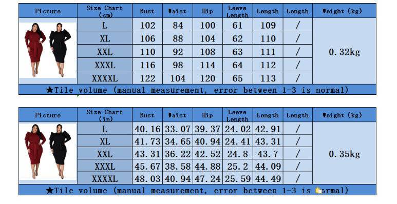 Women's Long Sleeve Belt Slim Fit Plus Size Dress - Clothing Personality