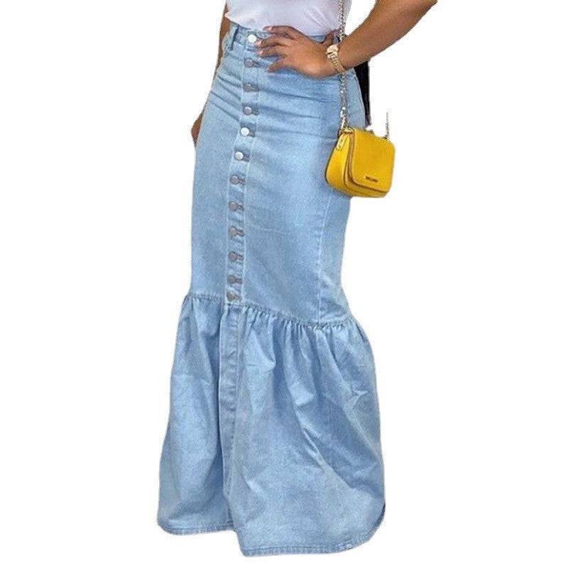 Women's Slim-fit Peplum Patchwork Denim Skirt - Clothing Personality