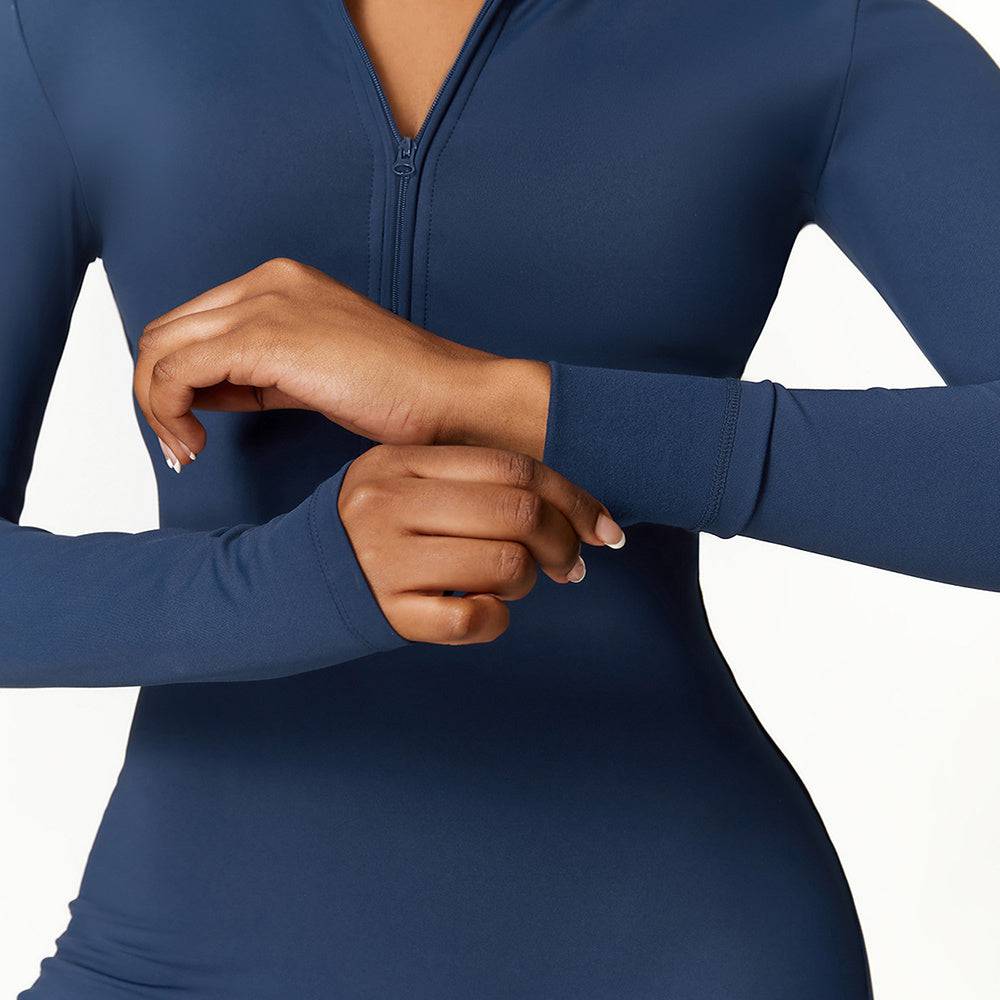 Warm Zipper Long-sleeved Jumpsuit Yoga Fitness Sports Pants Breathable Bodysuit Women's Clothing - Clothing Personality