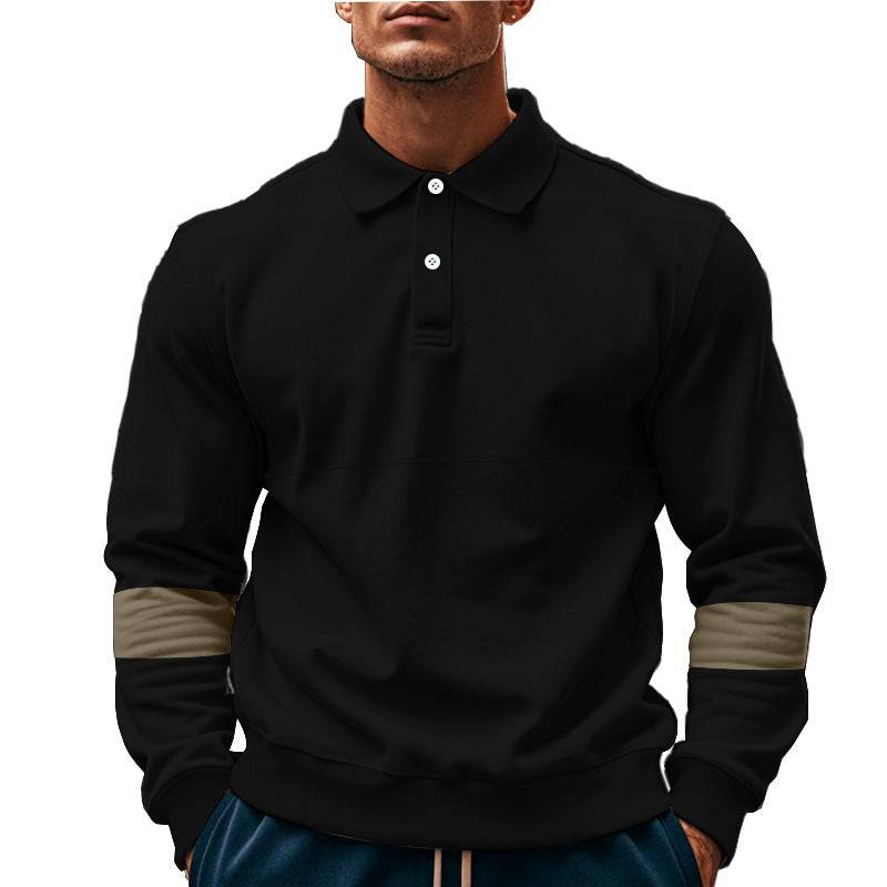 Fashion Long-sleeved Lapel Polo Shirt With Button Men's Loose Casual Sports Top Fall Spring Clothing - Clothing Personality