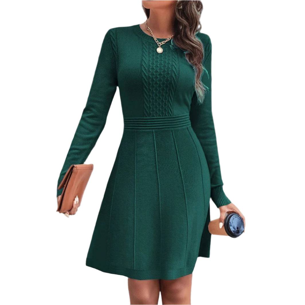 Women's Knitted Long Sleeve Knee Length Dress Fashion Slim Fit Sweater Dress - Clothing Personality