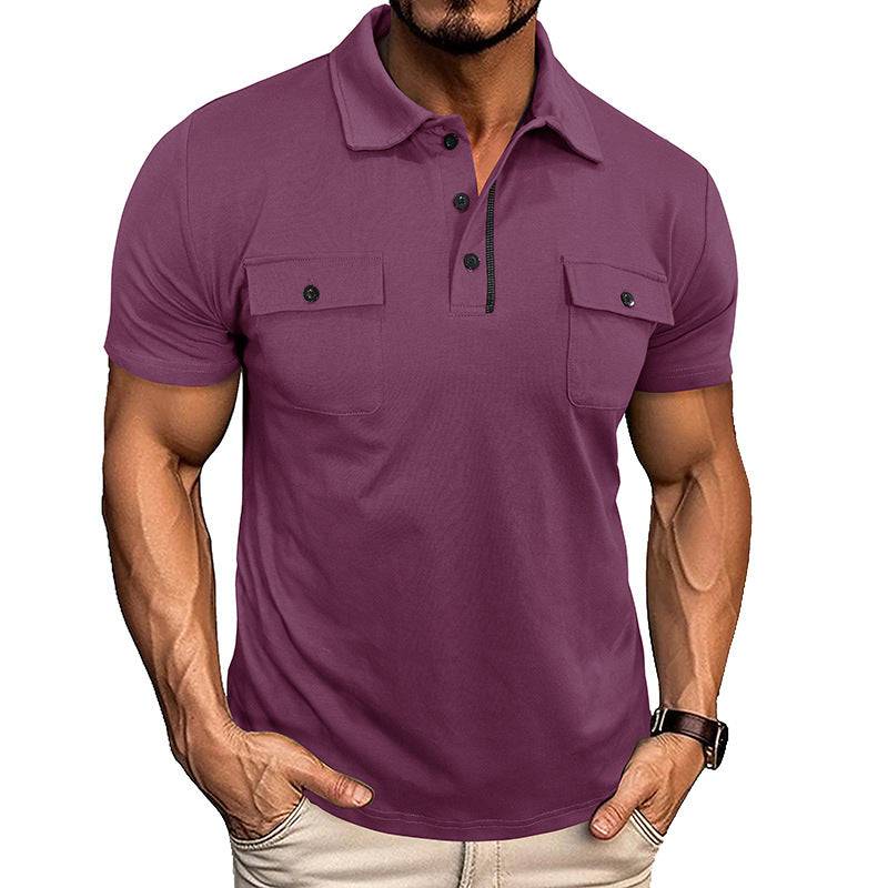 Men's Lapel Short Sleeve Outdoor Pocket Polo Shirt T-shirt - Clothing Personality