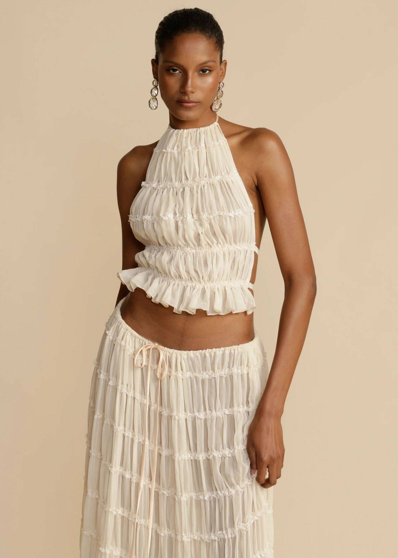 2-Piece Swing Skirt Outfit - Boho Chic - Sheer Outfit - Clothing Personality