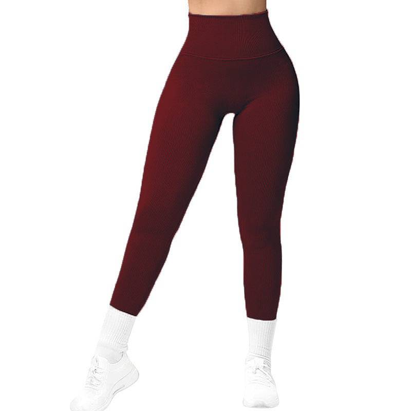 High Waist Seamless Leggings Threaded Knitted Fitness Pants Solid Women's Slimming Sports Yoga Pants Elastic Running Sport Leggings - Clothing Personality