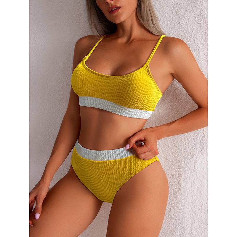 High Waist Bikini Swimwear Women Swimsuit New Push Up Biquini Ribbed Bathing Suit Women Sexy High Cut Bikinis Set - Clothing Personality
