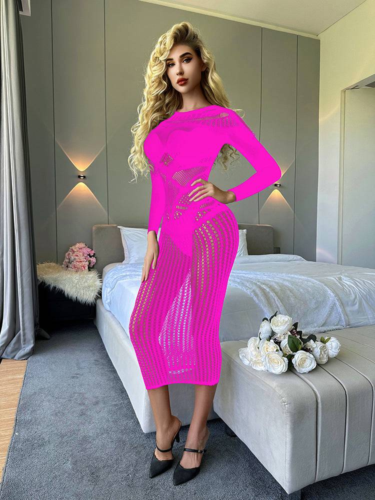 Sexy Lingerie Nightdress Super Plus Size Long Sleeve Transparent Cutout - Clothing Personality