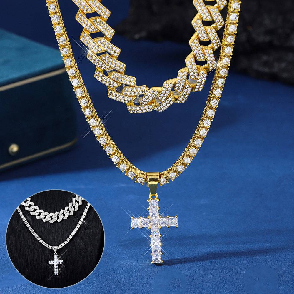 Zircon Cross Pendant Necklace - Hip Hop Bling | Iced Out Rhinestones - RapperStyle - Clothing Personality