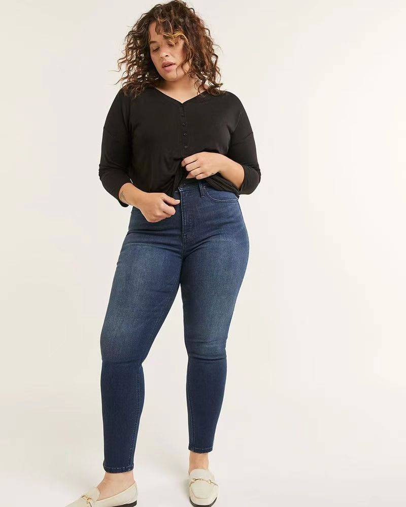 Women's Dark Wash High Rise Stretchy Slim Fit Straight Leg Denim Jeans - Clothing Personality