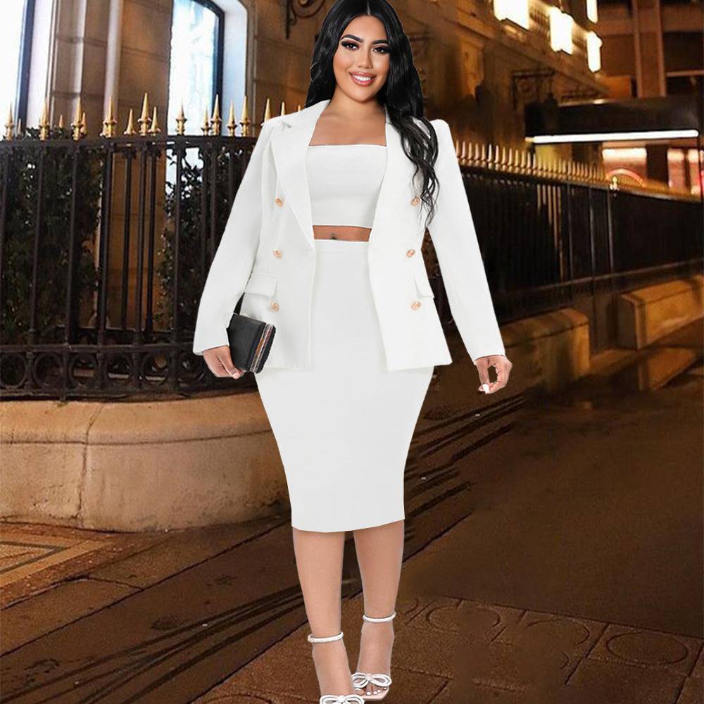 Plus Size Lapel Long Sleeve Button Slim Top Suit High Waist - Clothing Personality