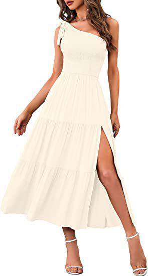 New Summer Fashion Women's One-shoulder Pleated Layered Hem Split Dress - Clothing Personality