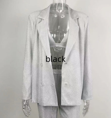 Glitter Suit Jacket Underwear Straight Leg Pants Suit - Clothing Personality