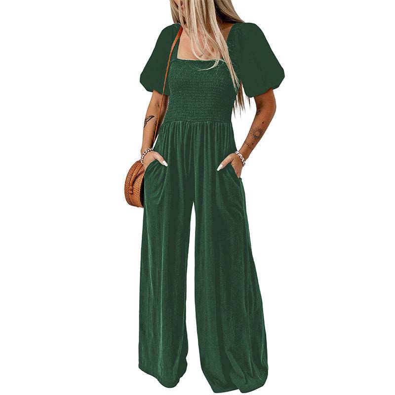 Women's Square Collar Short Sleeve Jumpsuit - Clothing Personality