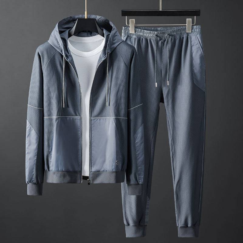 Sports And Leisure Suit Men's Stretch Slim-fit Hood Fashion Two-piece Suit - Clothing Personality
