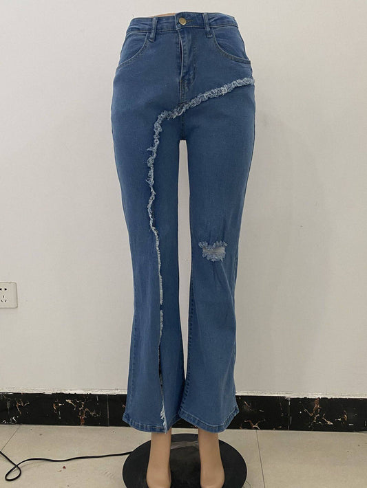 New style elastic ripped flared pants jeans women - Clothing Personality