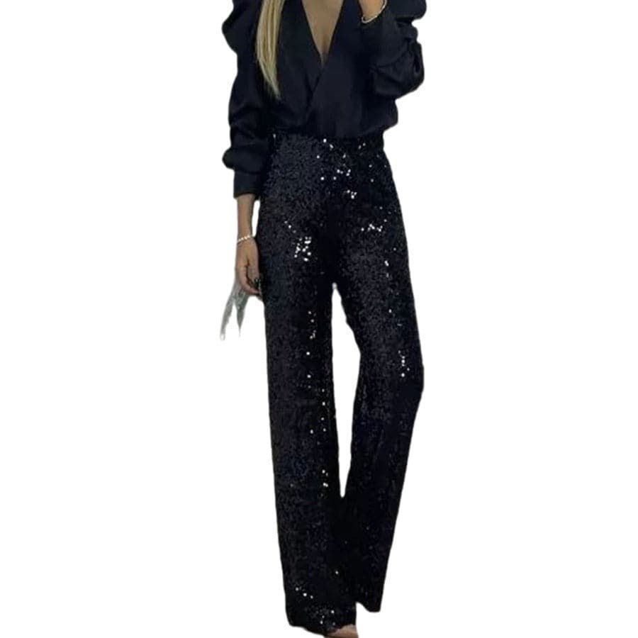 Women's Sequin Pants Party Night Out Casual Slim Fit Stretch Multi-Color Bell-bottom Pants - Clothing Personality
