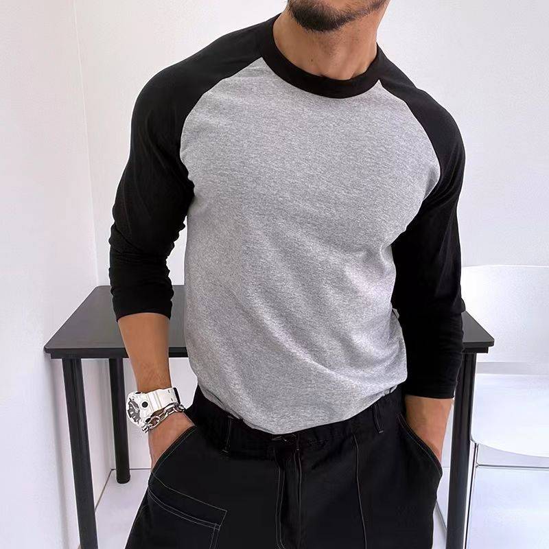 Round Neck Loose Breathable Plus Size Bottoming Shirt Men's Casual Raglan Sleeve Top - Clothing Personality
