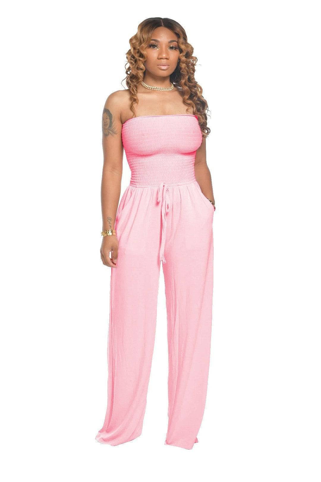 Women's Clothing Casual Square Shoulder Chest-wrapped Wide-leg Jumpsuit - Clothing Personality