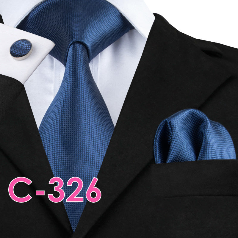 Solid Silk Men's Ties Neck Tie Set For Men Suits Tie Handkerchief Pocket Square - Clothing Personality
