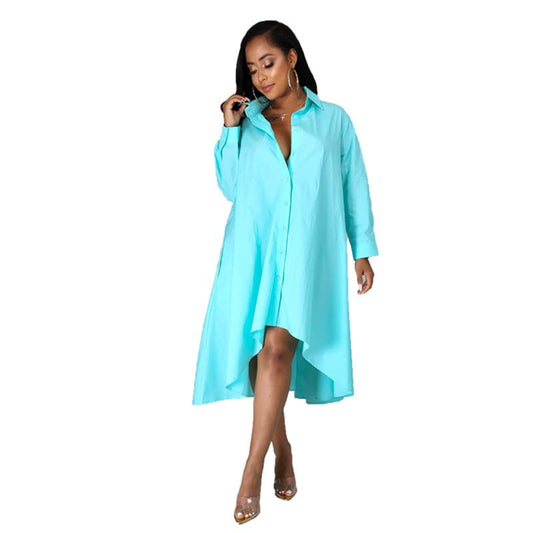 Plus Size Women's Shirt Dress Casual Long Sleeve Solid Color - Clothing Personality