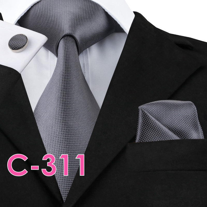 Solid Silk Men's Ties Neck Tie Set For Men Suits Tie Handkerchief Pocket Square - Clothing Personality