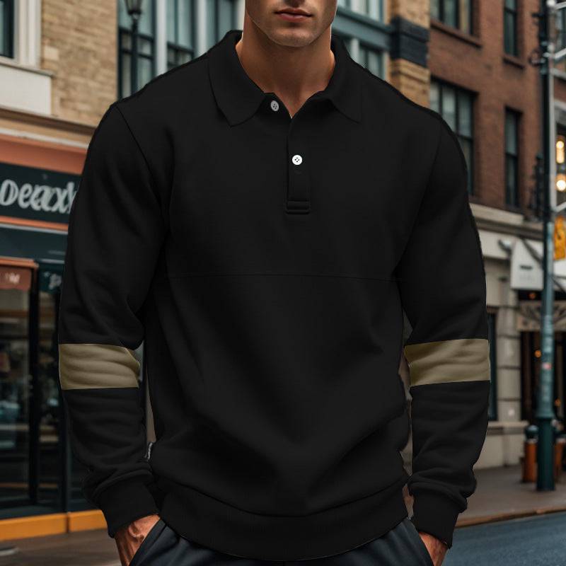 Fashion Long-sleeved Lapel Polo Shirt With Button Men's Loose Casual Sports Top Fall Spring Clothing - Clothing Personality