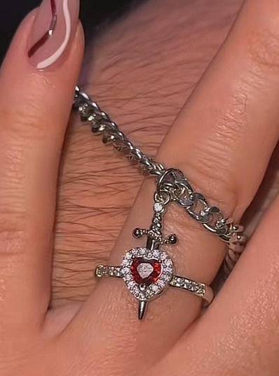 Gothic Punk One Arrow Through The Heart Creative Two Color Couple Necklace Red Rhinestone Heart Dagger Necklace Good Friend Gift Fashion Jewelry - Clothing Personality