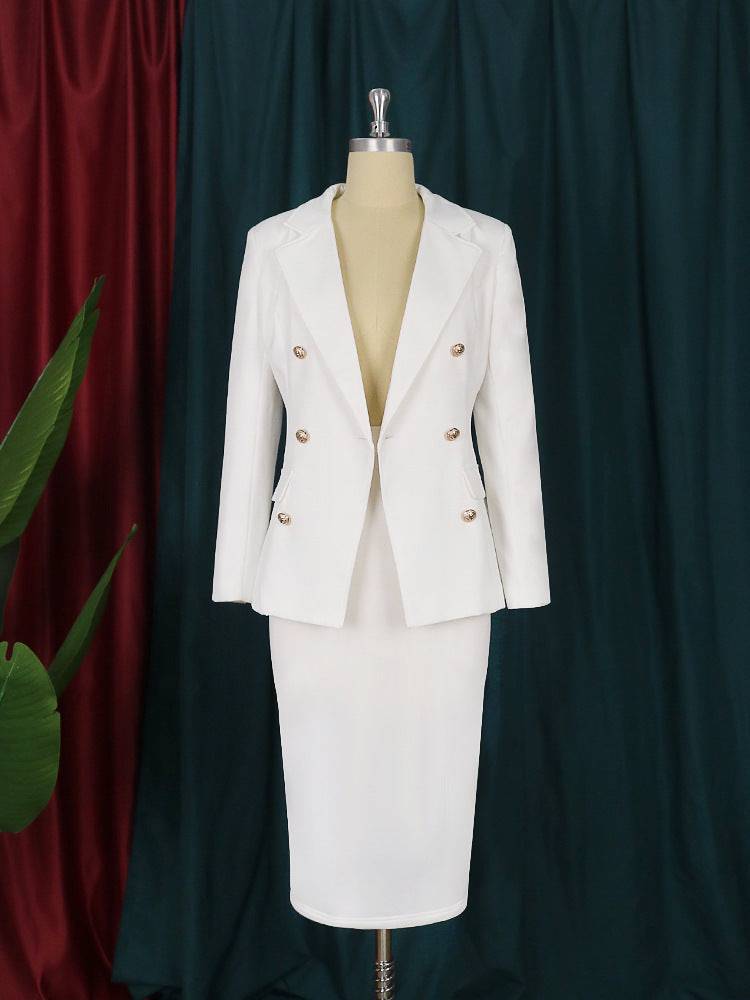 Plus Size Lapel Long Sleeve Button Slim Top Suit High Waist - Clothing Personality