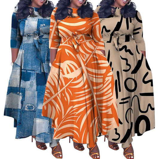 Fashion Elegant Tied African Plus Size Long Dress - Clothing Personality