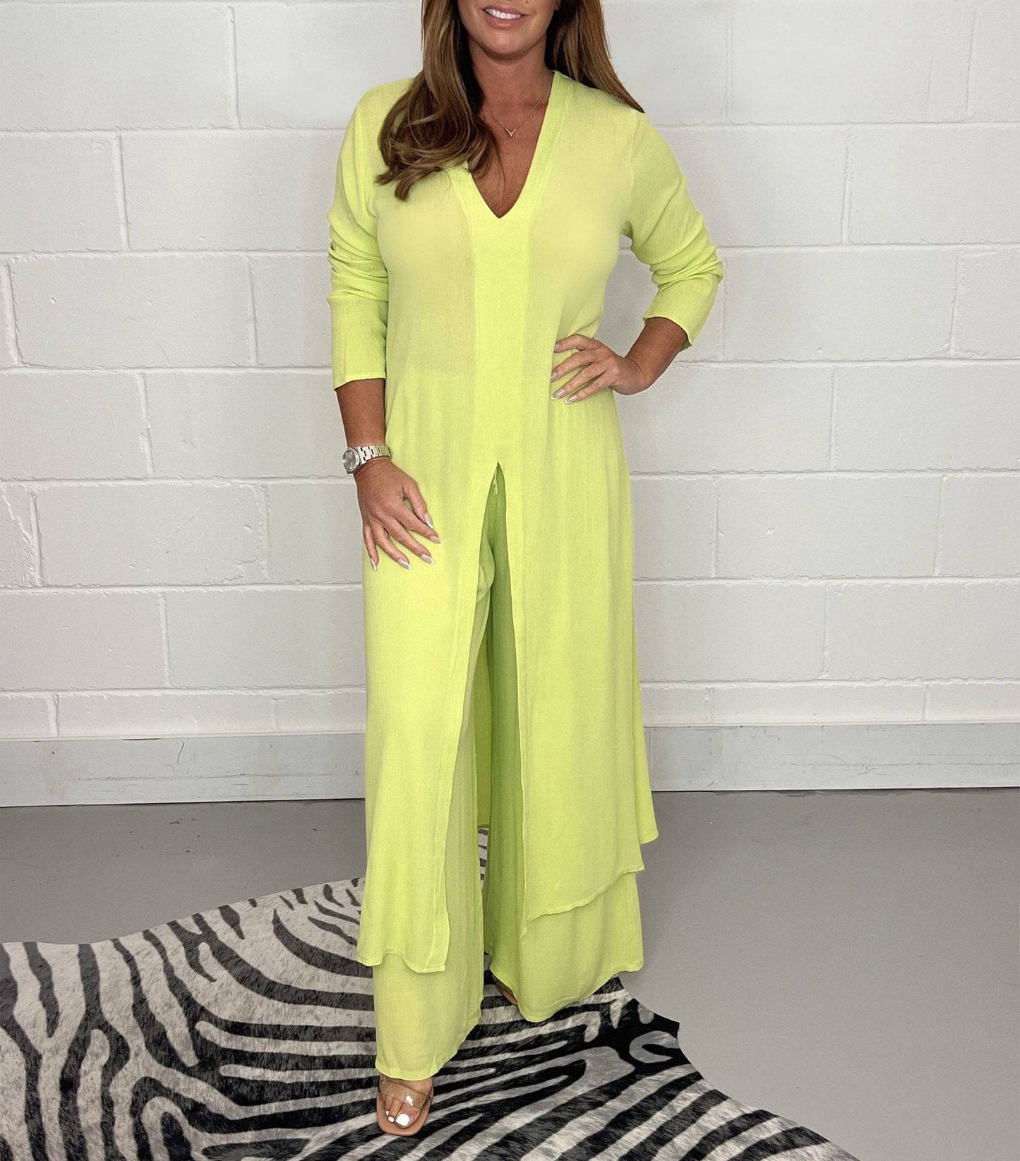 Women's Fashion Simple Solid Color Long Top Long Pants Set - Clothing Personality