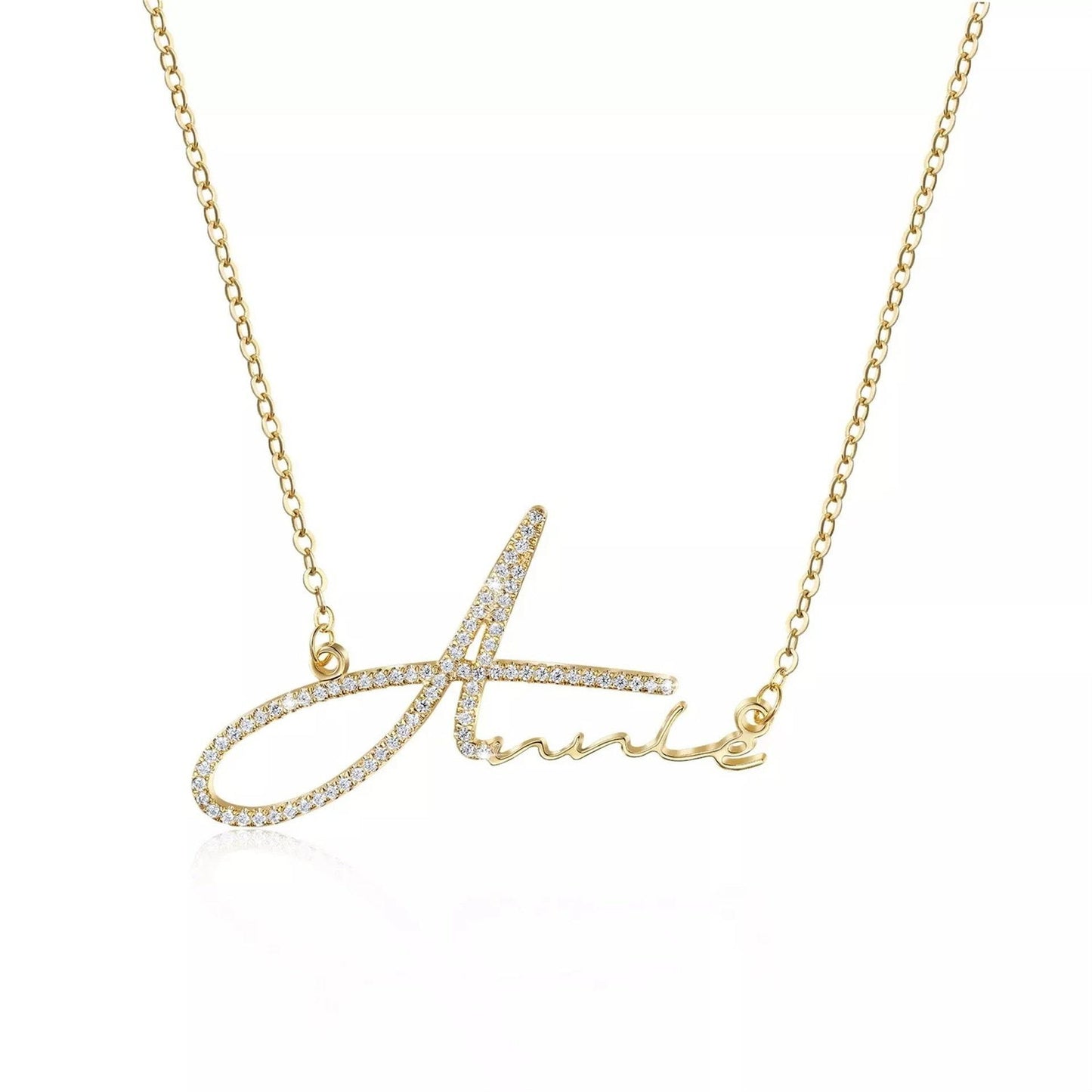 Personalized Bling Nameplate Necklace With Handwritten Signature Of Crystal Alphabet - Clothing Personality