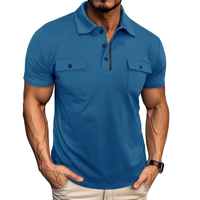 Men's Lapel Short Sleeve Outdoor Pocket Polo Shirt T-shirt - Clothing Personality