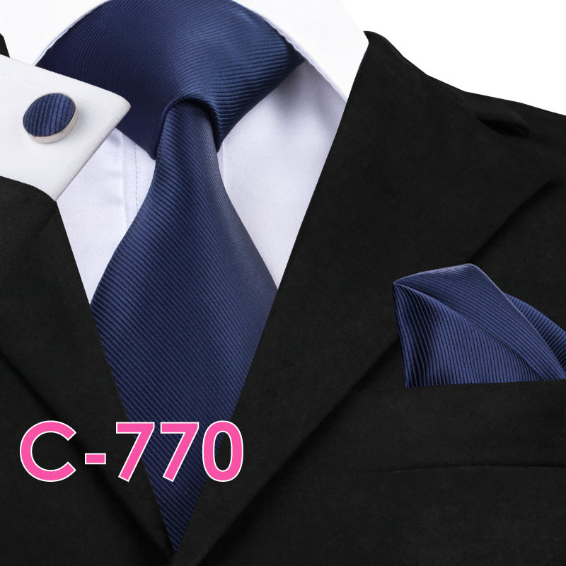 Solid Silk Men's Ties Neck Tie Set For Men Suits Tie Handkerchief Pocket Square - Clothing Personality