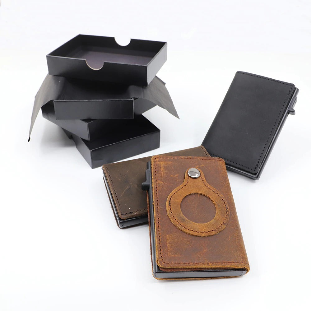 Minimalist Wallets For Men, Premium Genuine Leather Credit Card Holder For AirTag With Slim Wallet RFID Technology - Clothing Personality