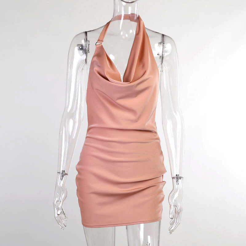Satin Party Dress V Neck Backless Mini Sleeveless Summer Party Dress - Clothing Personality