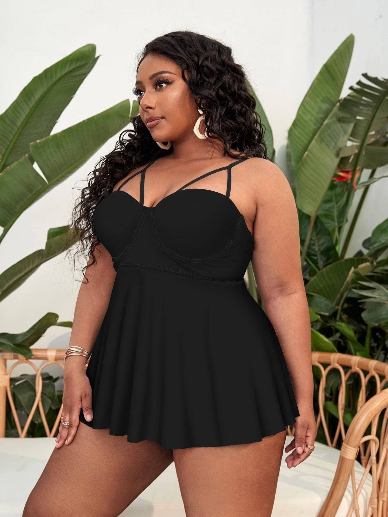 Large Print Skirt Tankini Bikini Split Women's Swimsuit - Clothing Personality