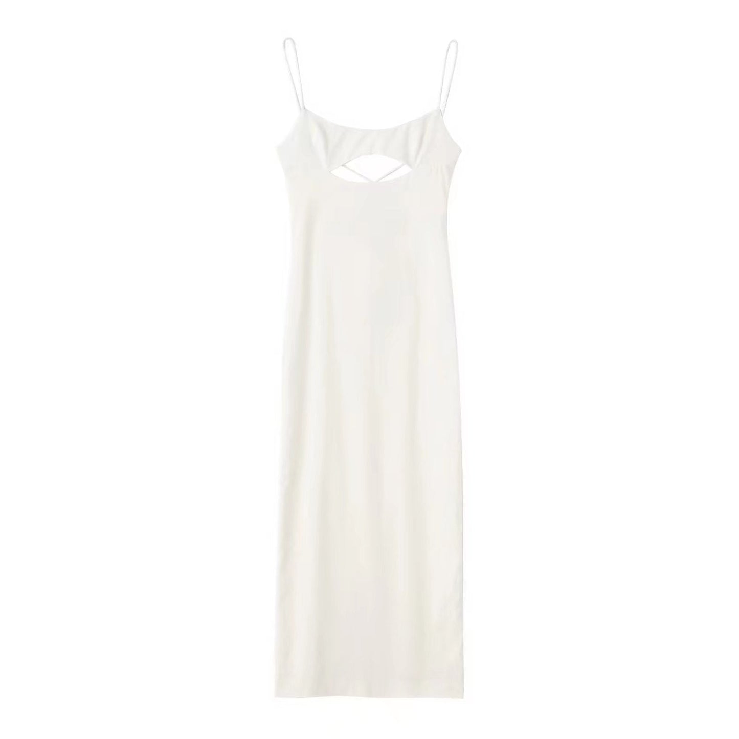 Split Design Cut-out Cotton Maxi Dress White - Clothing Personality