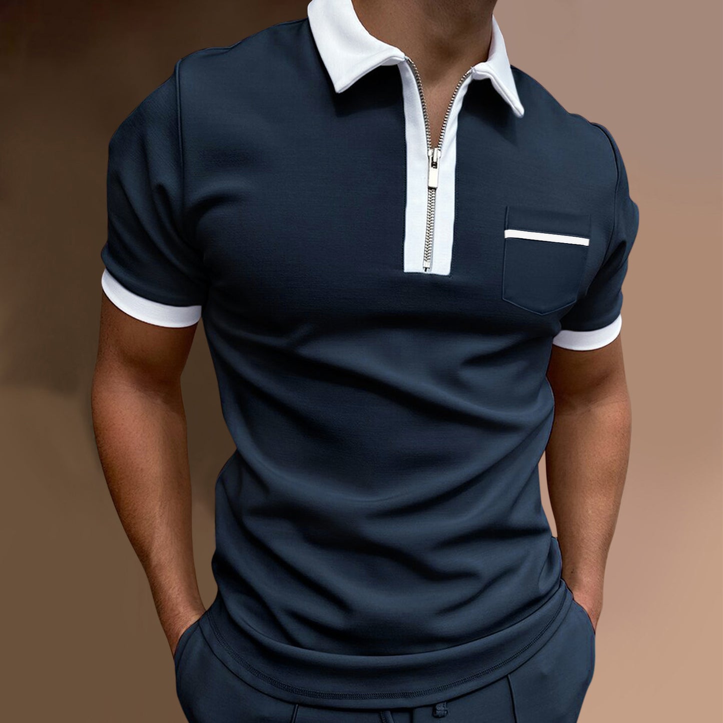 Men's Lapel Fashion Slim Pocket Men's T-Shirt POLO Shirt - Clothing Personality