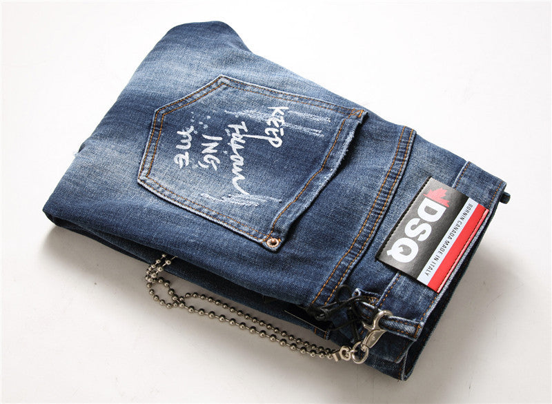 men jeans famous D2 Men slim jeans pants mens denim trousers zipper blue hole Pencil Pants - Clothing Personality