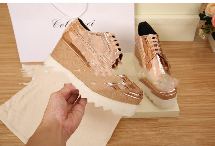 Women's Shoes With Carved Waterproof Platform Wedges - Clothing Personality