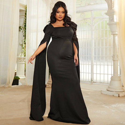 Women's Extra Long Sleeve Mermaid Style Evening Gown Elegant Evening Dress - Clothing Personality
