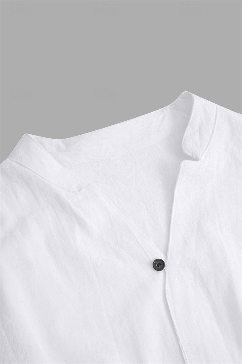 Men's Cotton And Linen Matching Pants Set Outfit Set Short Sleeve Half Sleeve V-Neck Pants Suit Men for Spring Summer Neckline View Clothing Personality