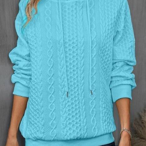 Plus Size Casual Jacquard Hooded Lace-up Long Sleeve Sweatshirt - Clothing Personality