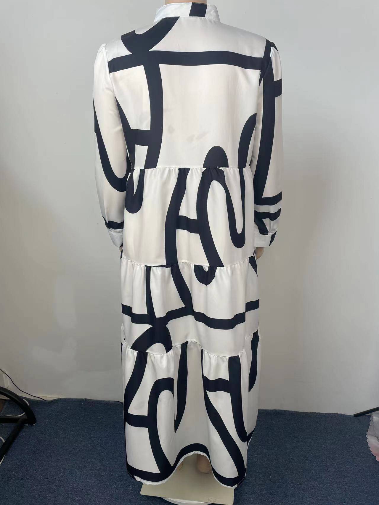 Ladies Printed Commuter Panel Shirt Plus Size Dress - Clothing Personality