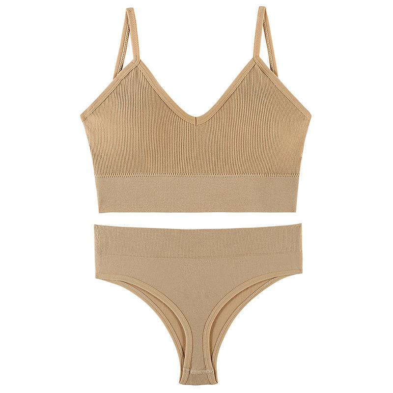 Women's Underwear Small Chest Push-up Thin Wireless Large Size Sports Sling Vest French Triangle Cup Bra Set - Clothing Personality
