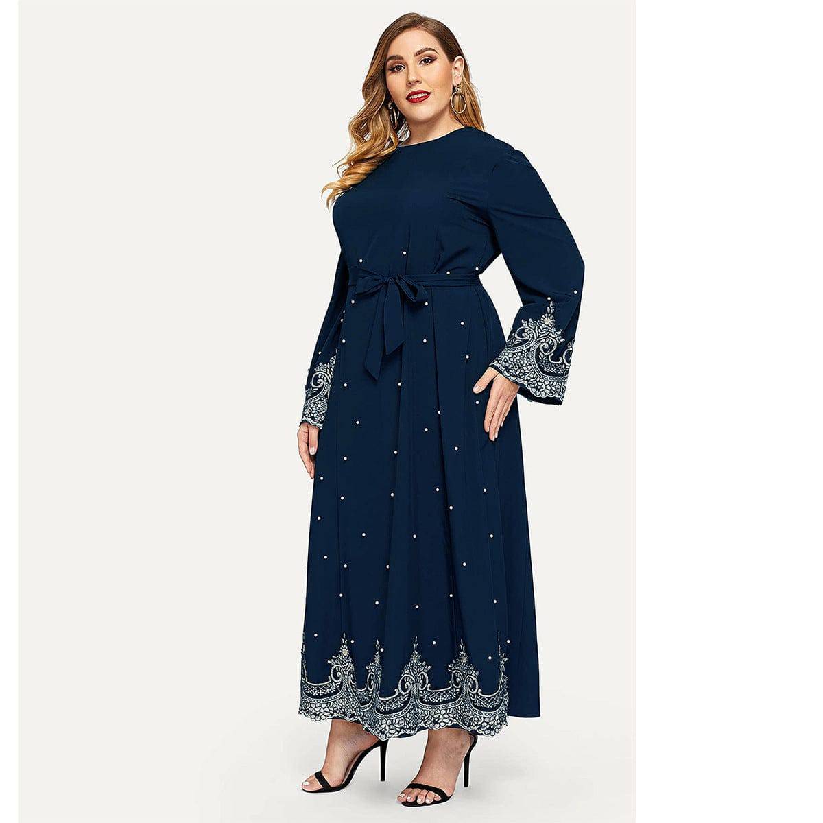 Embroidered Bead Long Sleeve Plus Size Women's Dress - Clothing Personality