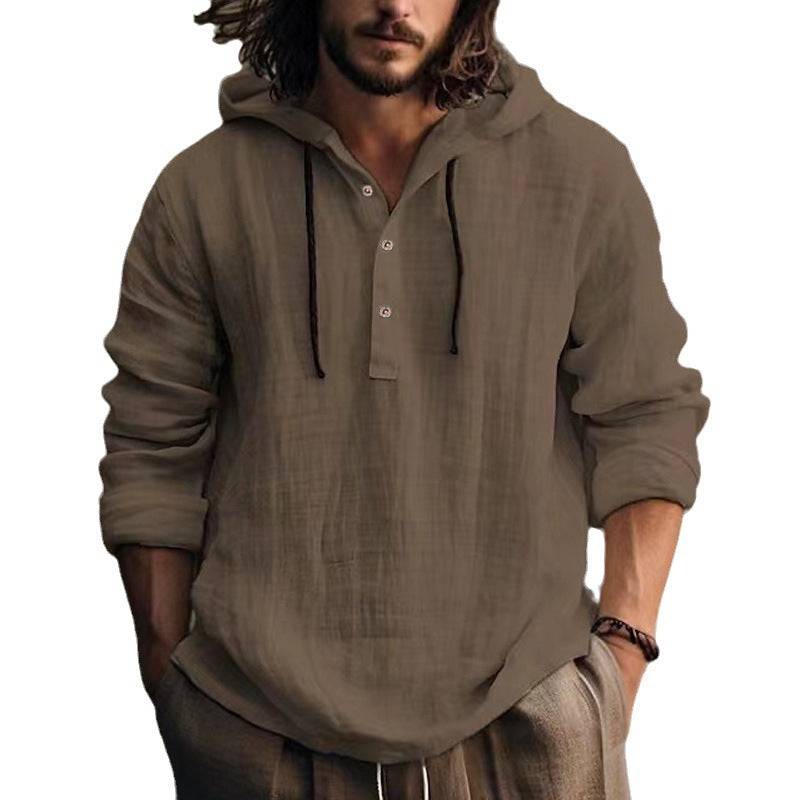 Men's New Wish Cotton Linen Shirt Hooded Top Sweater Long Sleeve Hooded Casual Daily Clothing - Clothing Personality