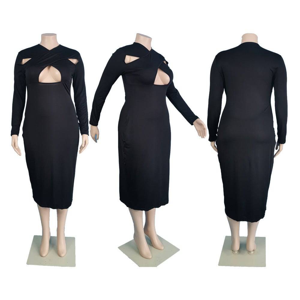 Plus Size Women's Solid Color Casual Fashion Dress - Clothing Personality